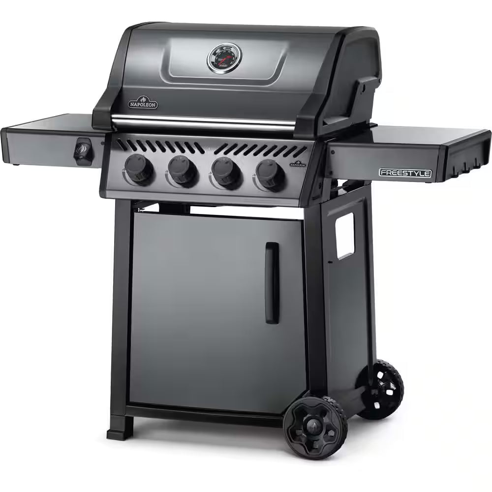 Freestyle 425 4-Burner Propane Gas Grill with Range Side Burner in Graphite Grey with Cast Iron Cooking Grids