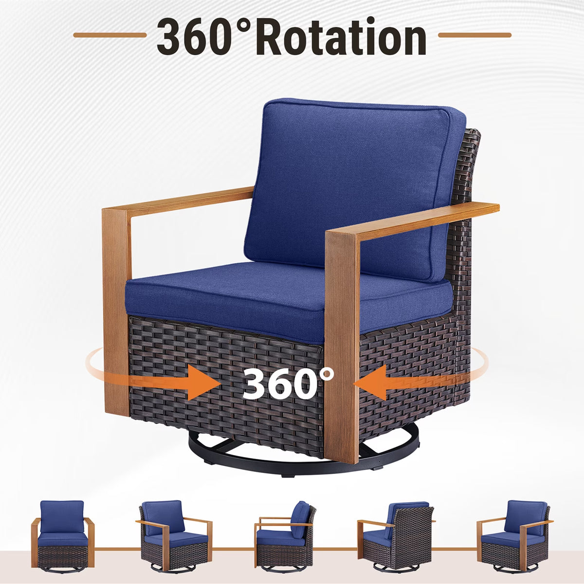 Luxury 6 Pieces Patio Furniture Set with 41” Propane Fire Pit Table,Rattan Outdoor Deep Seating Conversation Set with Swivel Glider Patio Chair and Rattan Sofa for Porch Backyard Balcony