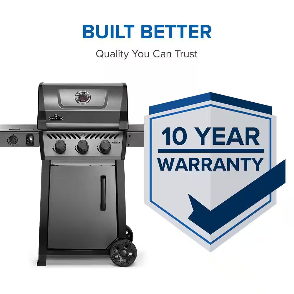 Freestyle 425 4-Burner Propane Gas Grill with Range Side Burner in Graphite Grey with Cast Iron Cooking Grids