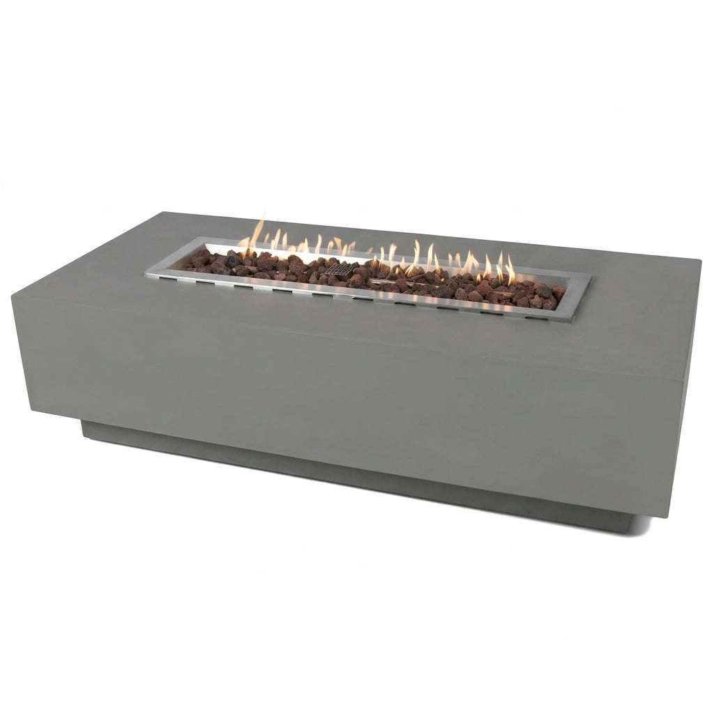 Granville Fire Table Outdoor Fire Pit 60" X 27" Cast Concrete Firepit Includes Lava Rocks 45,000 Btus Outdoor Fireplace for Patio Furniture Set, Deck, Porch, Outdoor Heater - Natural Gas
