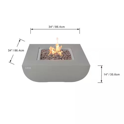 Westport 34 In. X 14 In. Grey round Concrete Propane Pit Table with Electronic Ignition Cover and Lava Rock