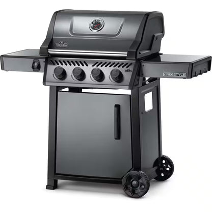 Freestyle 425 4-Burner Propane Gas Grill with Range Side Burner in Graphite Grey with Cast Iron Cooking Grids