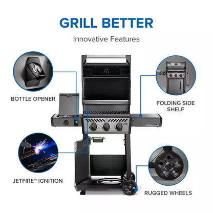 Freestyle 425 4-Burner Propane Gas Grill with Range Side Burner in Graphite Grey with Cast Iron Cooking Grids