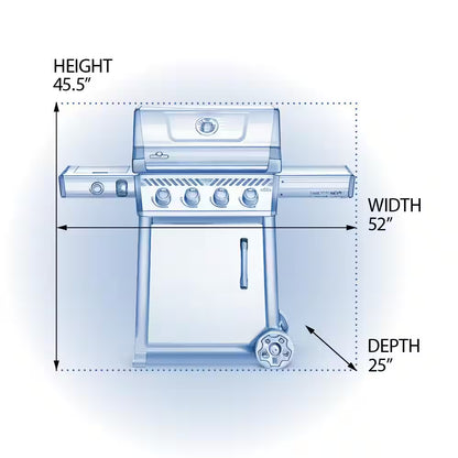 Freestyle 425 4-Burner Propane Gas Grill with Range Side Burner in Graphite Grey with Cast Iron Cooking Grids