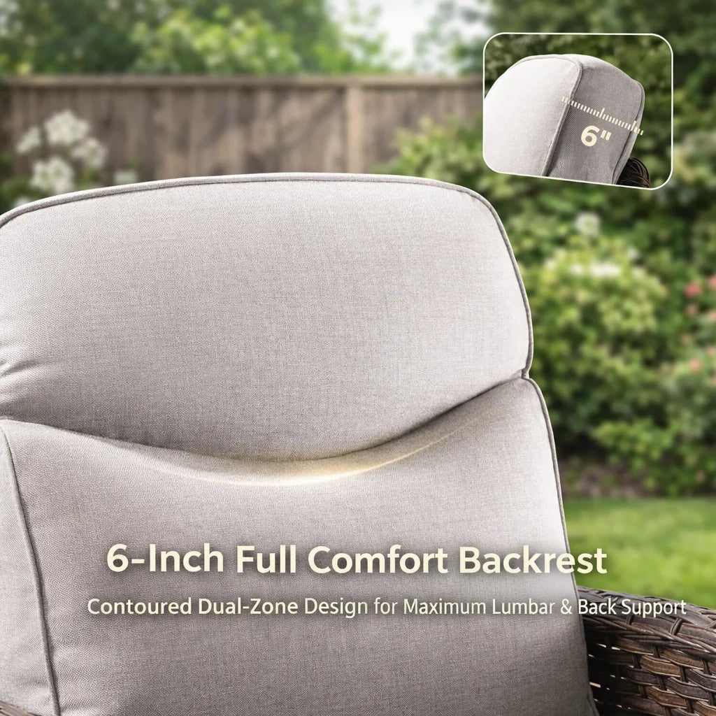 Luxury 9-Piece Outdoor Patio Furniture Set with Fire Pit Table,Swivel Rocker Chairs and 6" Thick Cushions,Wicker Sofa and Ottomans,Patio Conversation Sets for Porch Deck Garden Backyard
