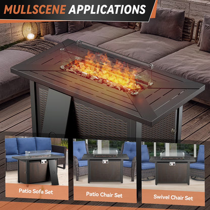 Luxury 9-Piece Outdoor Patio Furniture Set with Fire Pit Table,Swivel Rocker Chairs and 6" Thick Cushions,Wicker Sofa and Ottomans,Patio Conversation Sets for Porch Deck Garden Backyard