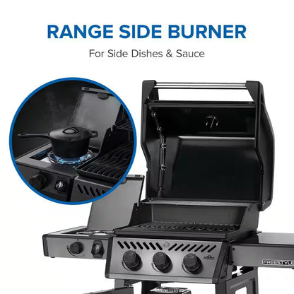 Freestyle 425 4-Burner Propane Gas Grill with Range Side Burner in Graphite Grey with Cast Iron Cooking Grids