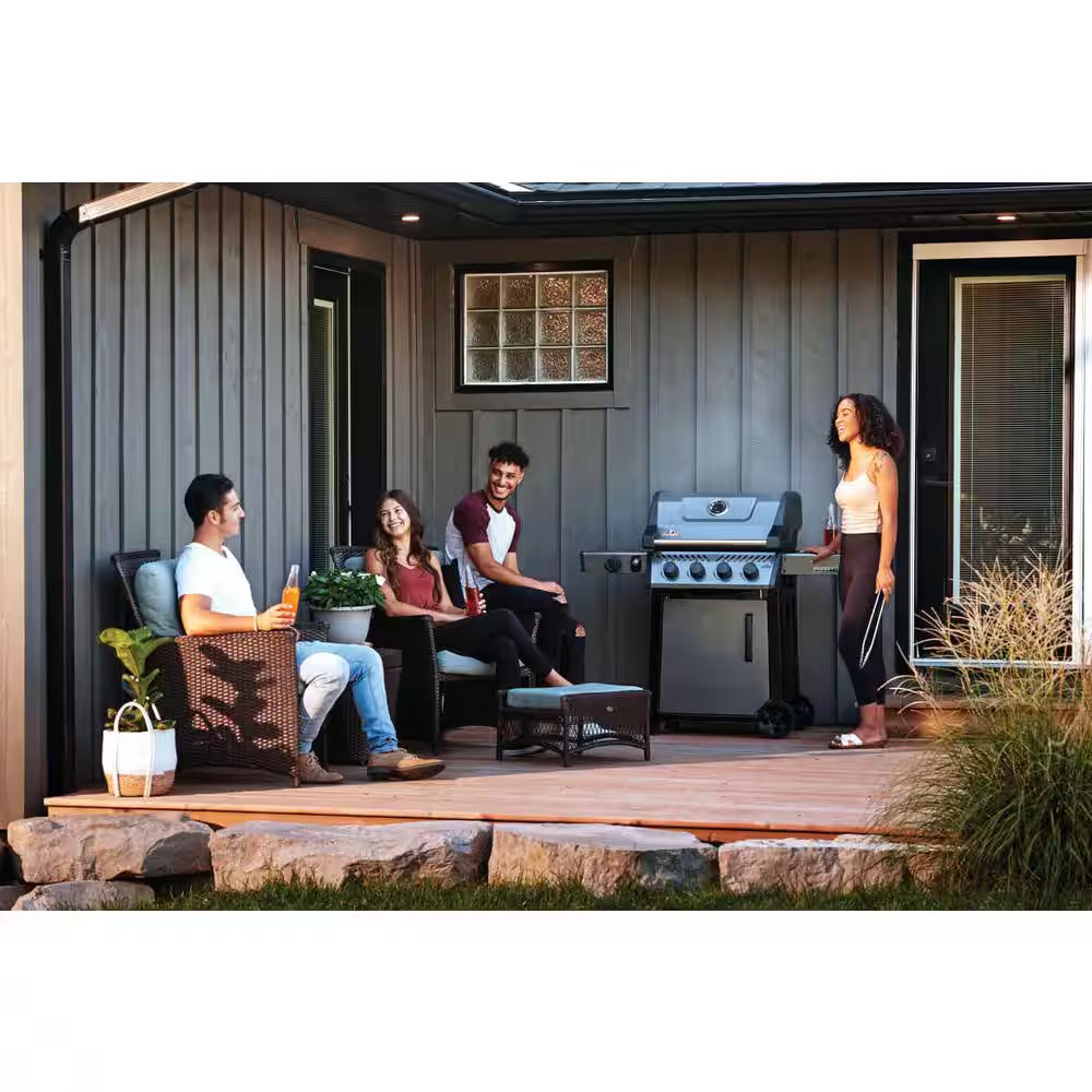 Freestyle 425 4-Burner Propane Gas Grill with Range Side Burner in Graphite Grey with Cast Iron Cooking Grids