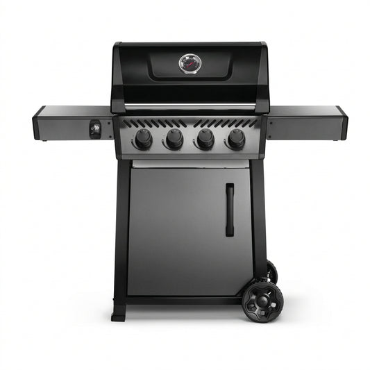 Freestyle 425 4-Burner Propane Gas Grill with Range Side Burner in Graphite Grey with Cast Iron Cooking Grids